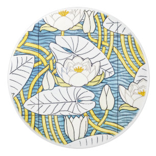 Salbeigrünes Art Nouveau Seerosenmuster Keramikknauf