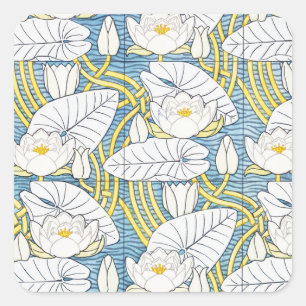 Salbeigrünes Art Nouveau Seerosenmuster Quadratischer Aufkleber