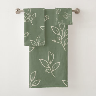 Salbeigrünes Blatt-Badezimmer-Handtuch-Set Badhandtuch Set