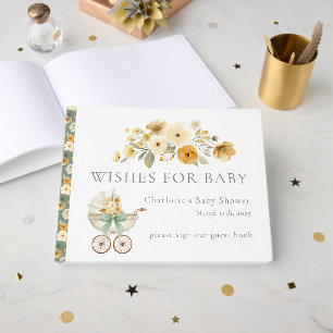 Salbeigrünes Blumen-Kinderwagen-Baby-Shower-Gästeb Gästebuch