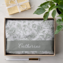 Salbeigrünes Blumen-Vintage-Toile-Name