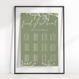 Salbeigrünes Boho-Blumen-Hochzeits-Sitzplan Poster
