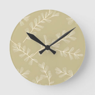 Salbeigrünes botanisches Muster Cream handgezeichn Runde Wanduhr
