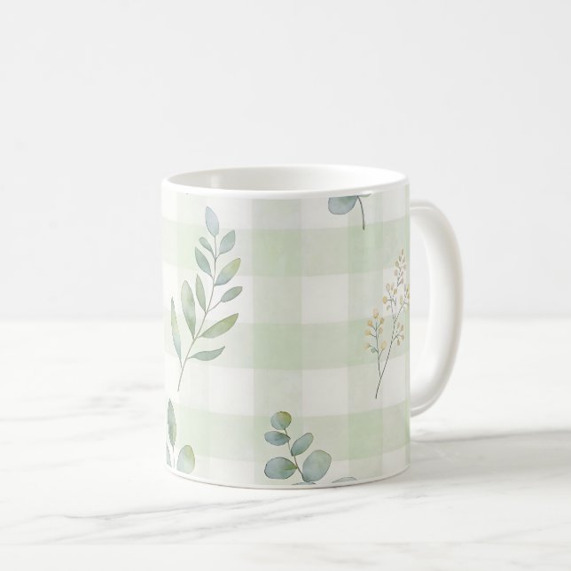 Salbeigrünes botanisches nahtloses Design Kaffeetasse (VorderseiteRechts)