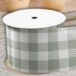 Salbeigrünes Buffalo-Karo Gingham-Kariert Land  Satinband