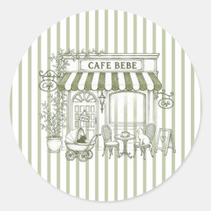 Salbeigrünes Cafe Bebe Kätzchen Baby Shower Runder Aufkleber