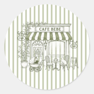 Salbeigrünes Cafe Bebe Kätzchen Baby Shower Runder Aufkleber