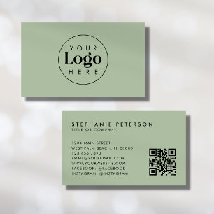 Salbeigrünes elegantes Firmenlogo QR-Code der Firm Visitenkarte