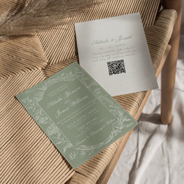 Salbeigrünes Florales Boho Botanisches QR-Code Hoc Einladung (Von Creator hochgeladen)