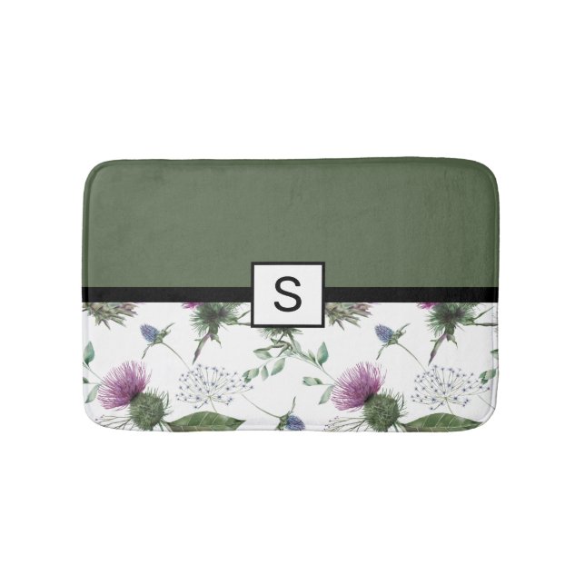 Salbeigrünes florales Monogramm Badematte (Vorderseite)