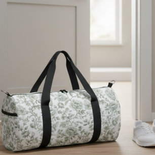 Salbeigrünes florales vintage Toile-Muster Duffle Bag