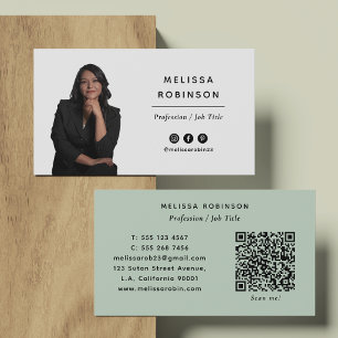 Salbeigrünes Foto und QR-Code Professionell Einfac Visitenkarte
