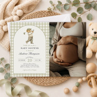 Salbeigrünes Gingham-Golf-Jungen-Baby-Shower-Foto