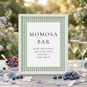 Salbeigrünes Gingham Momosa Bar Babyshower-Schild Poster