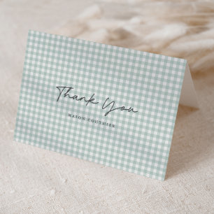 Salbeigrünes Gingham-Muster Schrift gefaltetes Fot Dankeskarte