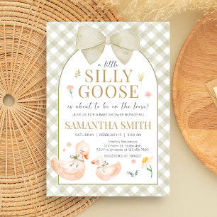 Salbeigrünes Gingham Silly Goose Babyshower Einladung