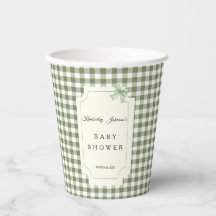 Salbeigrünes Gingham und Schleifen-Baby Shower