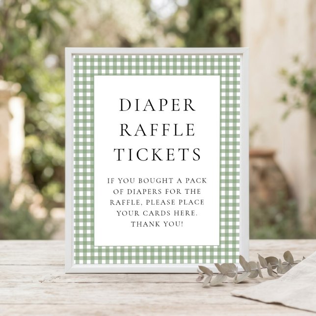 Salbeigrünes Gingham-Windel-Raffle-Baby-Shower-Sch Poster (Von Creator hochgeladen)