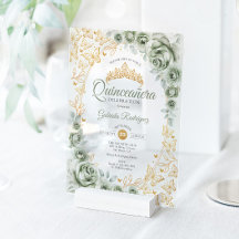 Salbeigrünes Gold-Blumen-Quinceanera