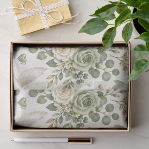 Salbeigrünes goldenes Blumenhochzeitsgeschenkpapie Seidenpapier
