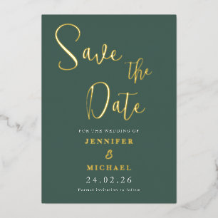 Salbeigrünes Goldfolien-Hochzeit Save The Date Folieneinladung