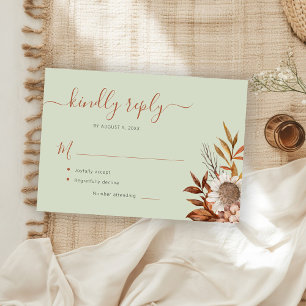 Salbeigrünes Herbst-Boho-Blumen-Hochzeit RSVP Karte