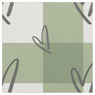 Salbeigrünes Herz Gingham gekämmte Baumwolle  Stoff