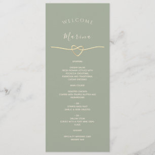 Salbeigrünes Hochzeitsmenü mit Gastnamen Menükarte