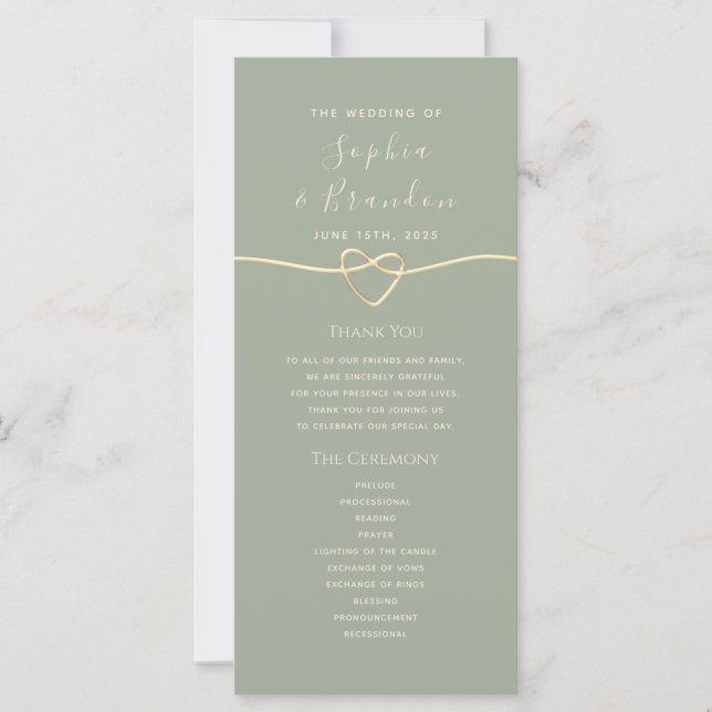 Salbeigrünes Hochzeitsprogramm (Vorderseite)