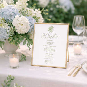 Salbeigrünes Hydrangea-Drinks-Menü-Tischschild Poster
