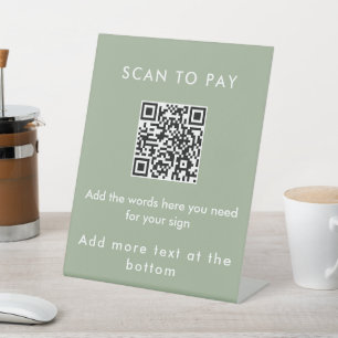 Salbeigrünes individuelles Text-Scan-to-Pay-QR-Cod Sockelschild