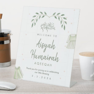Salbeigrünes Islamisches Aqiqah-Willkommensschild Sockelschild