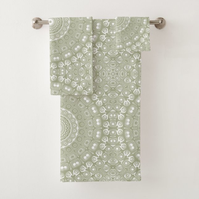 Salbeigrünes Mandala-Muster Badhandtuch Set (Insitu)