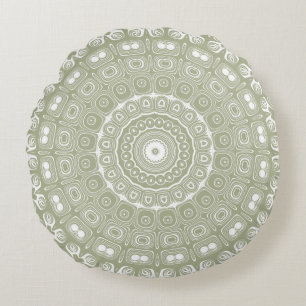 Salbeigrünes Mandala-Muster Rundes Kissen