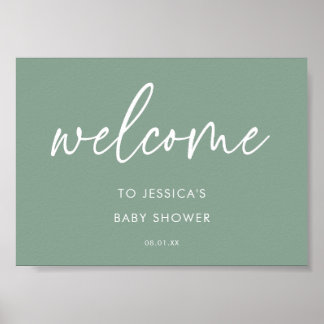 Salbeigrünes modernes Boho-Baby-Shower-Willkommens Poster
