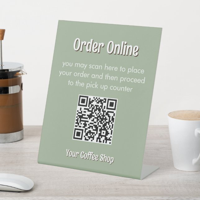 Salbeigrünes modernes individuelles QR-Code-Schild Sockelschild (In SItu)