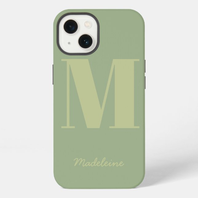 Salbeigrünes modernes minimales Monogramm Initial  iPhone Hülle (Rückseite)