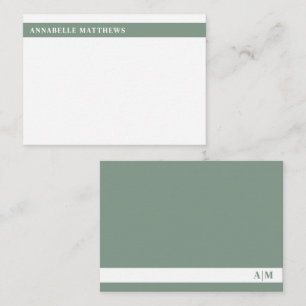 Salbeigrünes modernes minimalistisches Namensmonog Mitteilungskarte