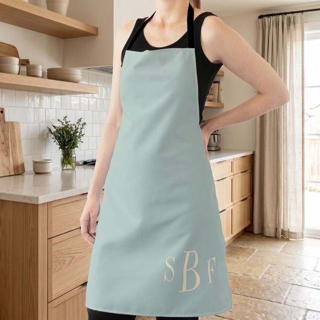 Salbeigrünes Monogramm-Gastgebergeschenk Schürze (Monogram Sage Green Boho Modern Kitchen Gift Apron)