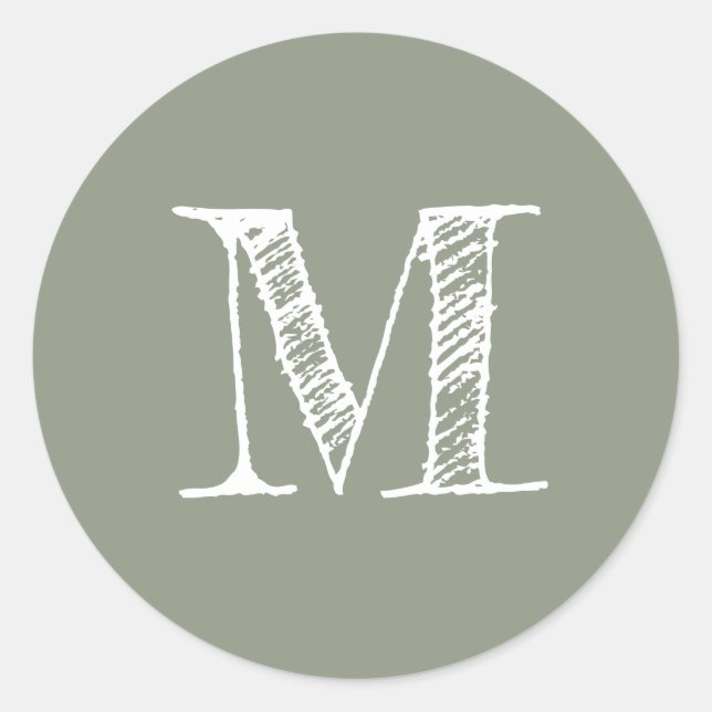 Salbeigrünes Monogramm Initial Runder Aufkleber (Vorderseite)