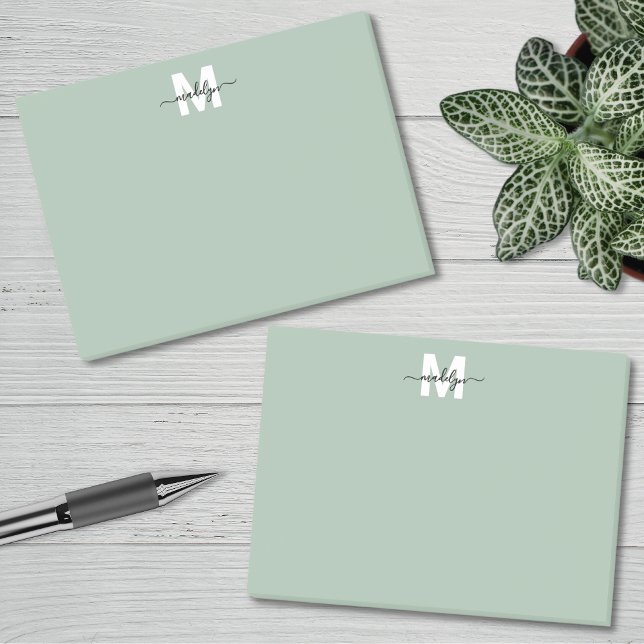 Salbeigrünes Monogramm Post-it Klebezettel (Sage Green Monogram Post-it Notes)