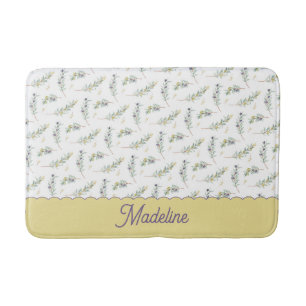 Salbeigrünes Olivenzweig-Muster-Monogramm Badematte