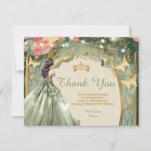 Salbeigrünes Prinzessinnenkleid Goldener Wald Mis Dankeskarte