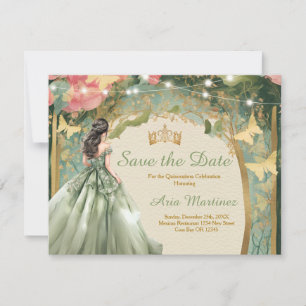 Salbeigrünes Prinzessinnenkleid Wald Save-the-Date Dankeskarte