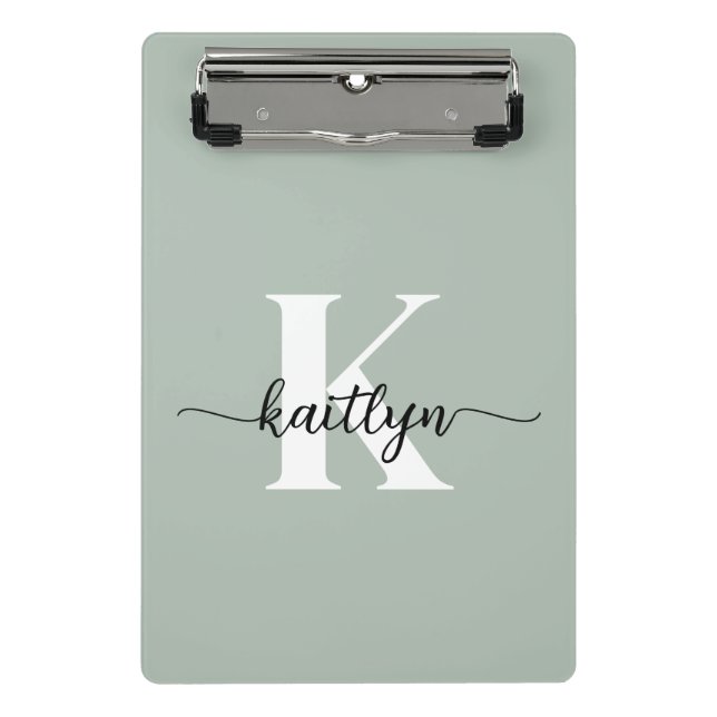Salbeigrünes Schriftmonogramm Mini Klemmbrett (Vorderseite)
