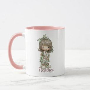 Salbeigrünes Schwarzes Cute Cottagecore Mädchen Pe Tasse