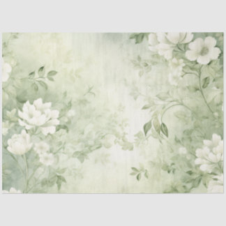 Salbeigrünes Shabby Chic Blumen-Decoupage-Kunstpap Seidenpapier
