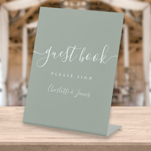 Salbeigrünes Signature-Script-Gästebuch-Podest Si Sockelschild