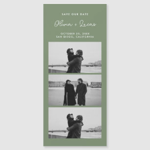 Salbeigrünes Skript-Foto-Streifen-Magnet-Hochzeit Magnetkarte