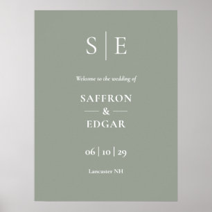 Salbeigrünes und goldenes Monogramm-Hochzeits-Will Poster
